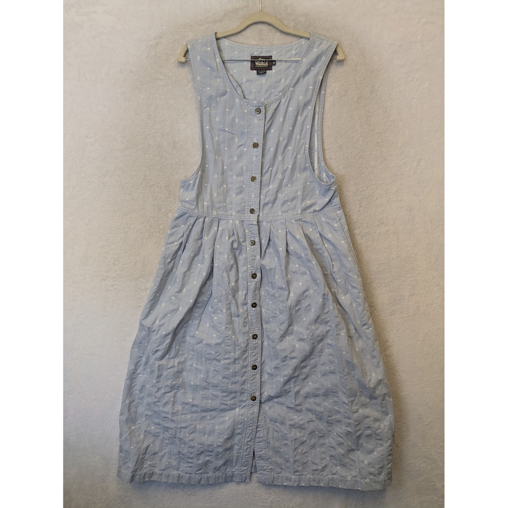 Woolrich Women's Size M Blue Cotton Pinafore Jumper Dress Button Front Vintage